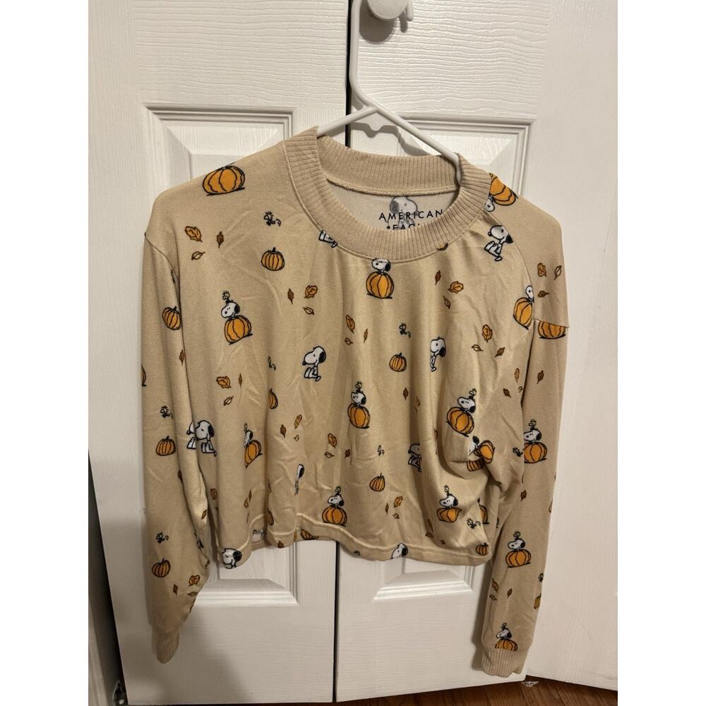 American Eagle Snoopy Fall Pumpkin Pajama Top Size XXS Womens Long Sleeve